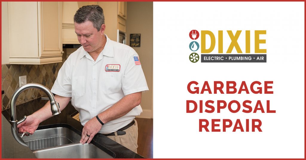 Dixie Electric, Plumbing & Air professional plumber repairing a residential garbage disposal repair
